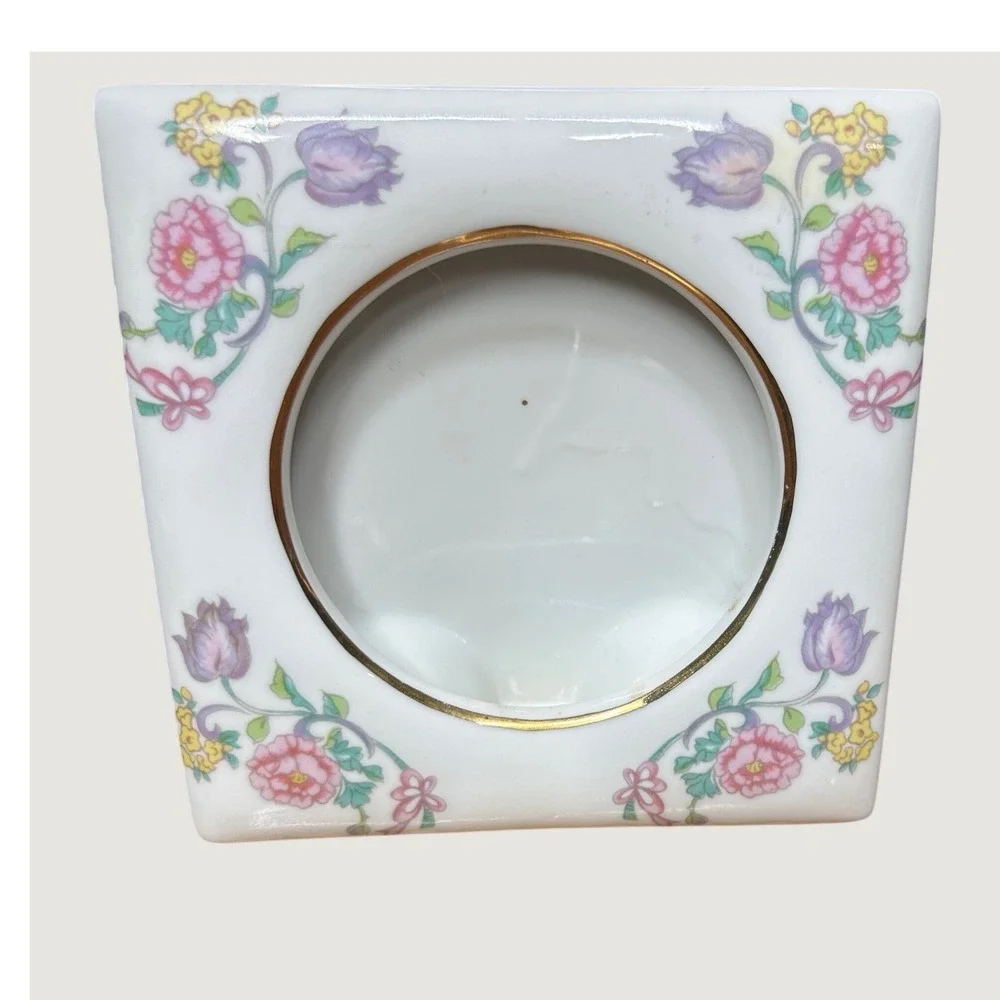 Andrea by Sadek Floral Porcelain Frame White Gold Trim Vintage Japan cottagecore